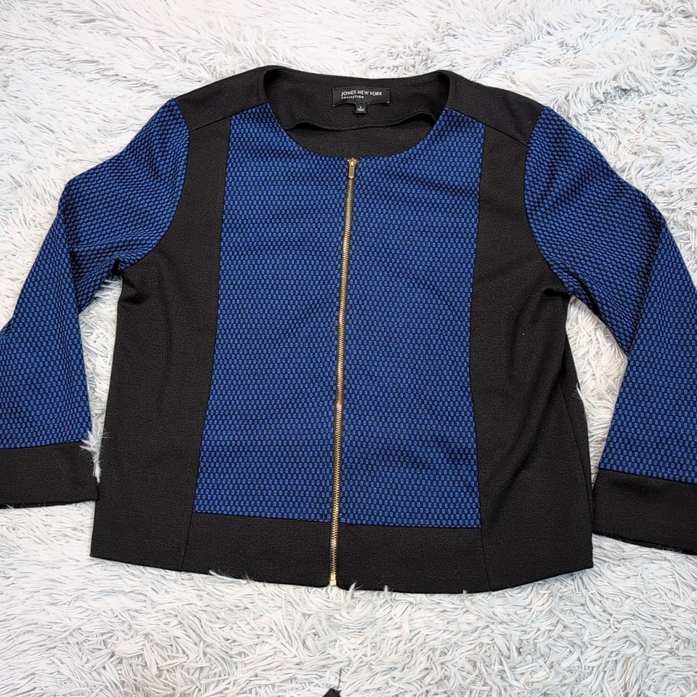 Jones‎ New York Shirt Womens L Blue Blouse Top Evening Career Zip Up Soft Comfy